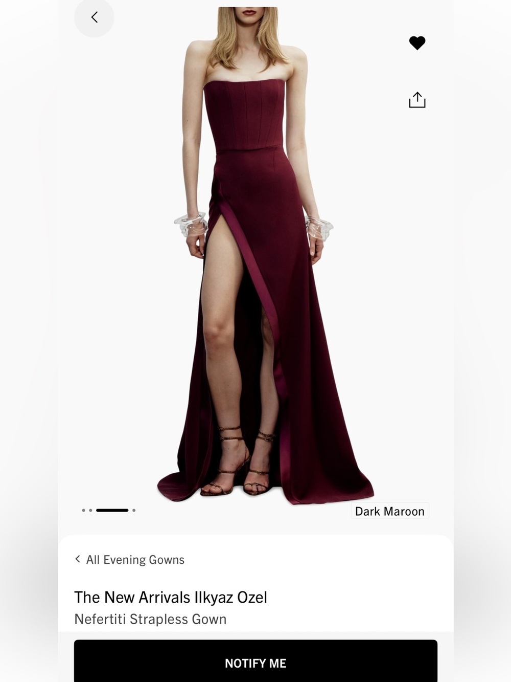 Ilkyaz Ozel Dark Maroon Strapless Maxi Gown